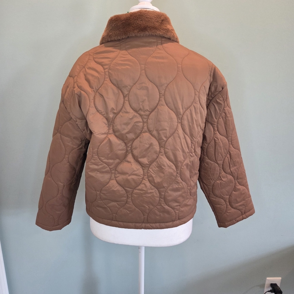 OFFLINE by Aerie Real Luxe Quilted Puffer Jacket Faux Fur Collar Brown Small - Picture 5 of 12